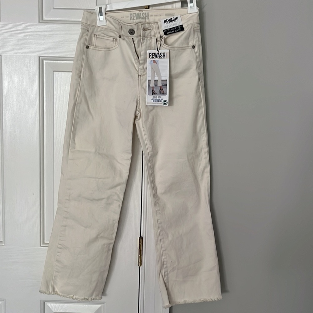 REWASH Womens Jeans Size 25 Kick Bell Crop Raw Hem NWT High Rise ivory